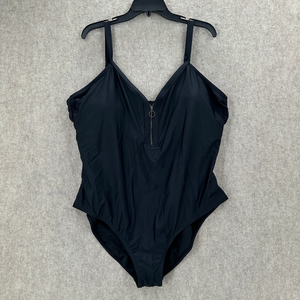 Mynah Slimming Black Zip Front One Piece Swimsuit Plus Size 22W